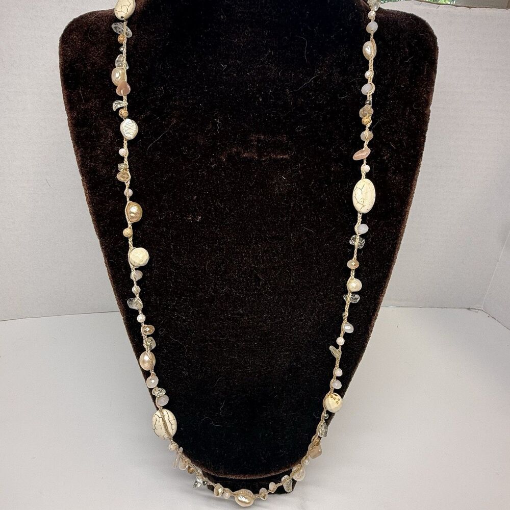 NAKAMOL Leather Natural Stone & Freshwater Pearl 2 Strand Or Extra Long Necklace